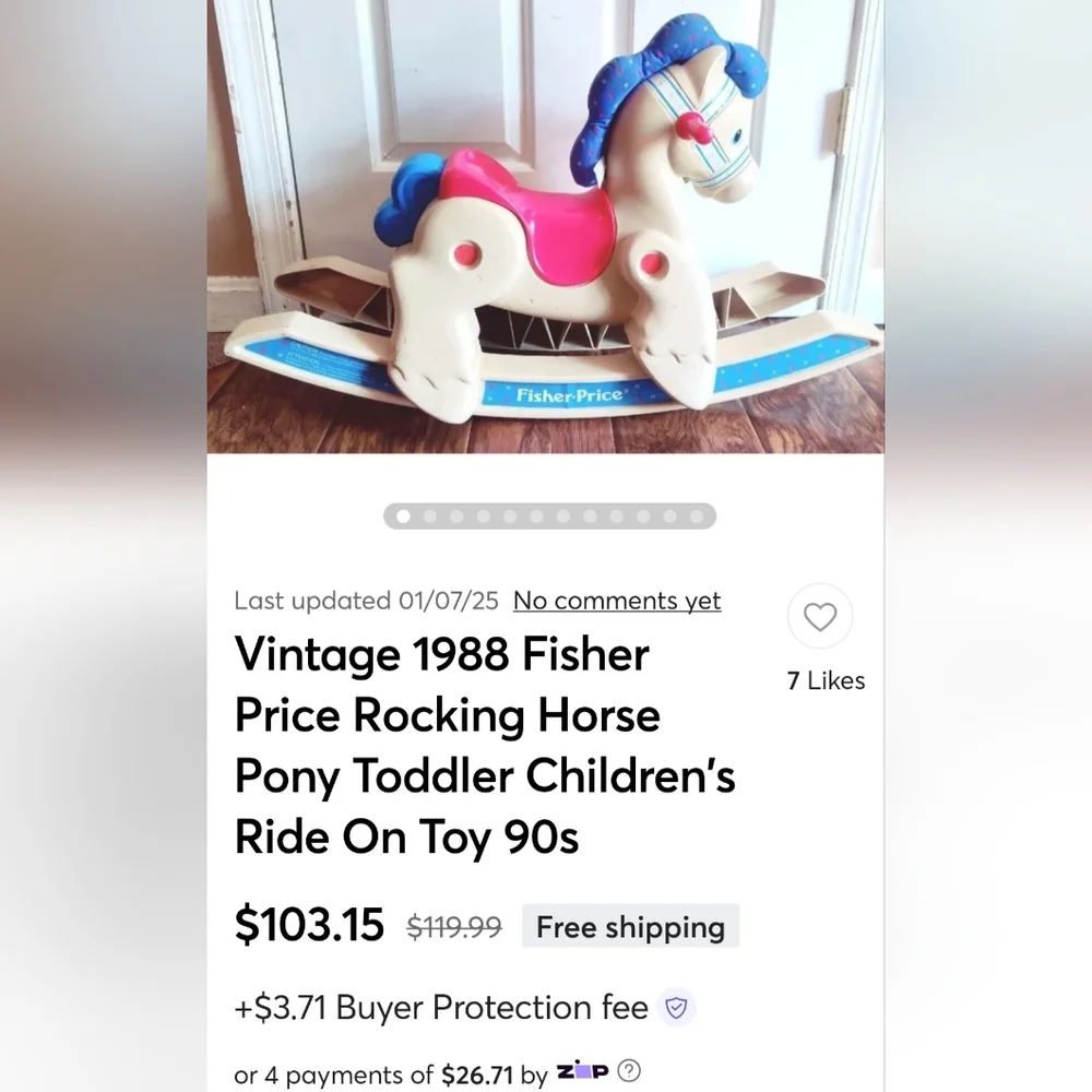 Vintage 1988 Fisher Price Rocking Horse Pony Toddler Children's Ride On Toy 80's